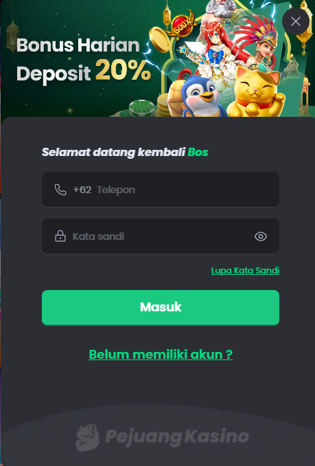Formulir masuk akun pengguna